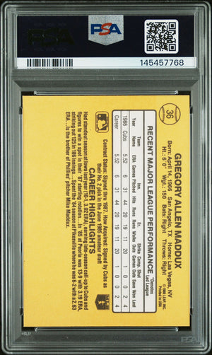 Greg Maddux 1987 Donruss Rated Rookie Chicago Cubs Signed Baseball RC Rookie Card #36 Graded PSA 9 Auto 10 Cert #145457768-Powers Sports Memorabilia