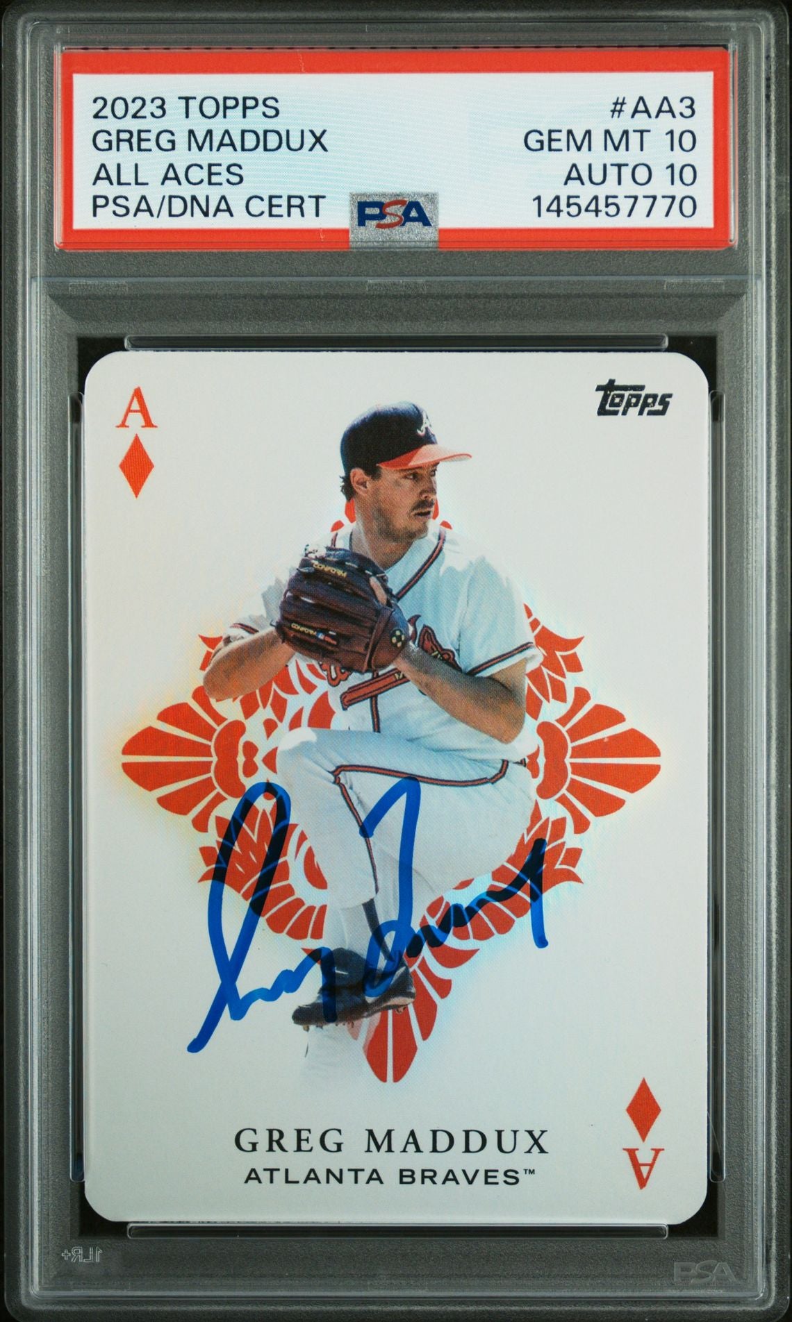 Greg Maddux 2023 Topps All Aces Atlanta Braves Signed Baseball Card #AA3 Graded PSA 10 Auto 10 Cert #145457770