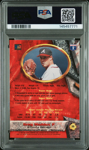 Greg Maddux 1994 Bowman's Best Red Refractor Atlanta Braves Signed Baseball Card #36 Graded PSA 8 Auto 10 Cert #145457771-Powers Sports Memorabilia