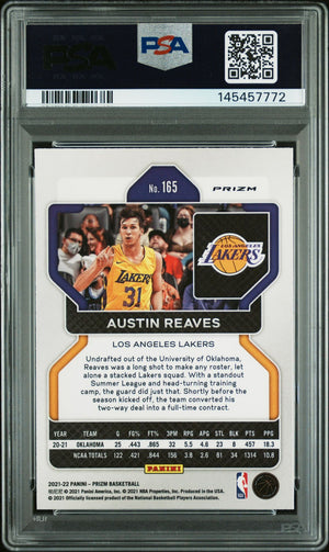 Austin Reaves 2021 Panini Prizm Hyper Prizm Los Angeles Lakers Signed Basketball RC Rookie Card #165 Graded PSA 9 Auto 10 Cert #145457772-Powers Sports Memorabilia