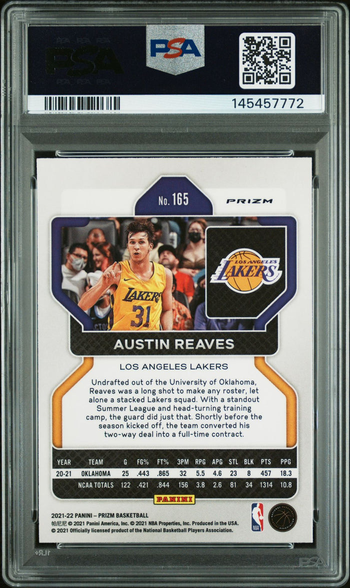 Austin Reaves 2021 Panini Prizm Hyper Prizm Los Angeles Lakers Signed Basketball RC Rookie Card #165 Graded PSA 9 Auto 10 Cert #145457772-Powers Sports Memorabilia