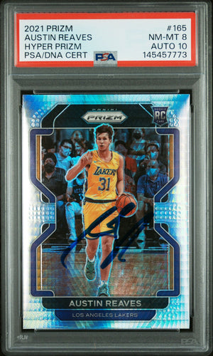 Austin Reaves 2021 Panini Prizm Hyper Prizm Los Angeles Lakers Signed Basketball RC Rookie Card #165 Graded PSA 8 Auto 10 Cert #145457773-Powers Sports Memorabilia