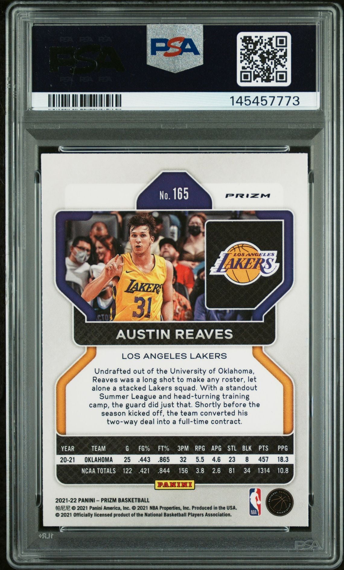 Austin Reaves 2021 Panini Prizm Hyper Prizm Los Angeles Lakers Signed Basketball RC Rookie Card #165 Graded PSA 8 Auto 10 Cert #145457773-Powers Sports Memorabilia