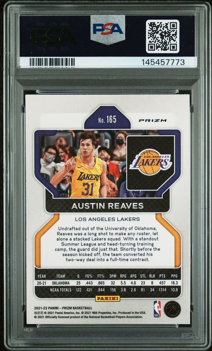 Austin Reaves 2021 Panini Prizm Hyper Prizm Los Angeles Lakers Signed Basketball RC Rookie Card #165 Graded PSA 8 Auto 10 Cert #145457773-Powers Sports Memorabilia