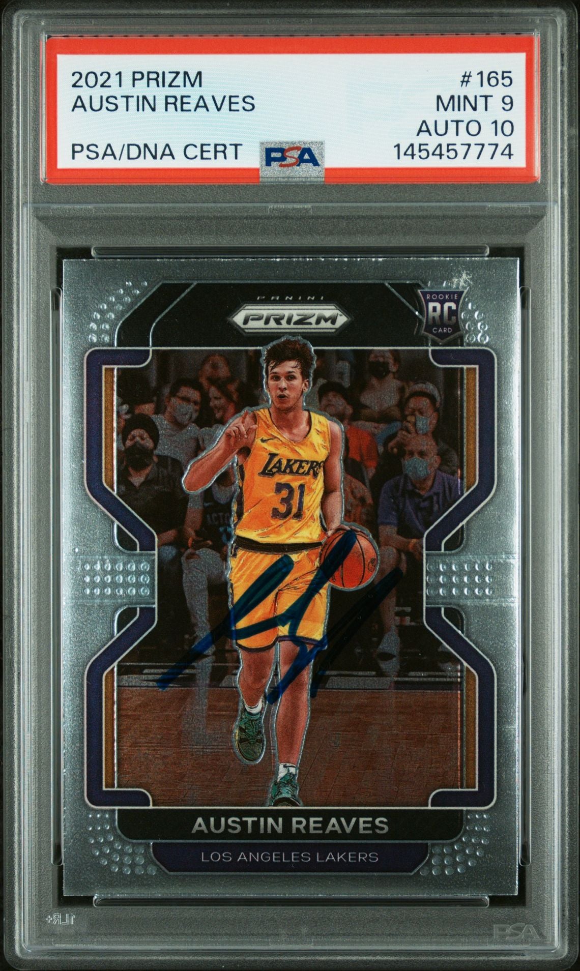 Austin Reaves 2021 Panini Prizm Los Angeles Lakers Signed Basketball RC Rookie Card #165 Graded PSA 9 Auto 10 Cert #145457774-Powers Sports Memorabilia