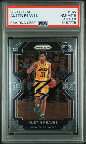Austin Reaves 2021 Panini Prizm Los Angeles Lakers Signed Basketball RC Rookie Card #165 Graded PSA 8 Auto 9 Cert #145457775-Powers Sports Memorabilia
