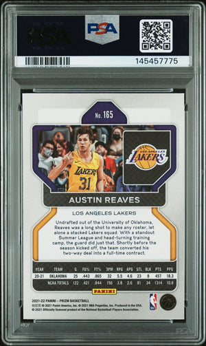 Austin Reaves 2021 Panini Prizm Los Angeles Lakers Signed Basketball RC Rookie Card #165 Graded PSA 8 Auto 9 Cert #145457775-Powers Sports Memorabilia
