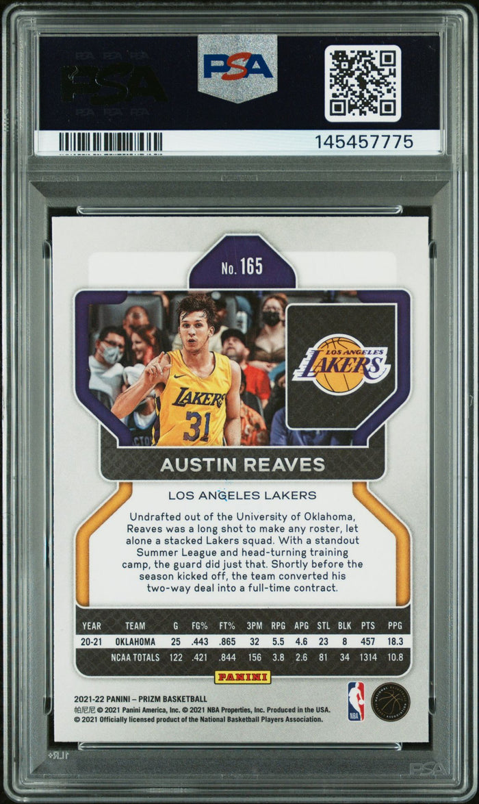 Austin Reaves 2021 Panini Prizm Los Angeles Lakers Signed Basketball RC Rookie Card #165 Graded PSA 8 Auto 9 Cert #145457775-Powers Sports Memorabilia