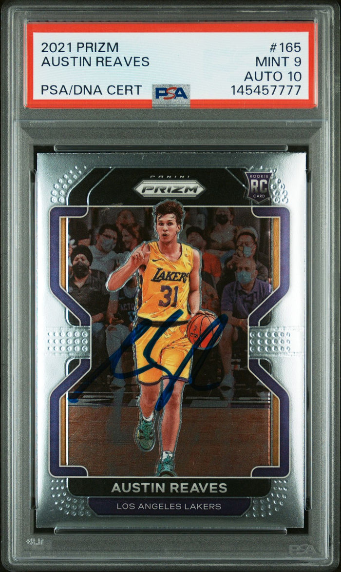 Austin Reaves 2021 Panini Prizm Los Angeles Lakers Signed Basketball RC Rookie Card #165 Graded PSA 9 Auto 10 Cert #145457777-Powers Sports Memorabilia