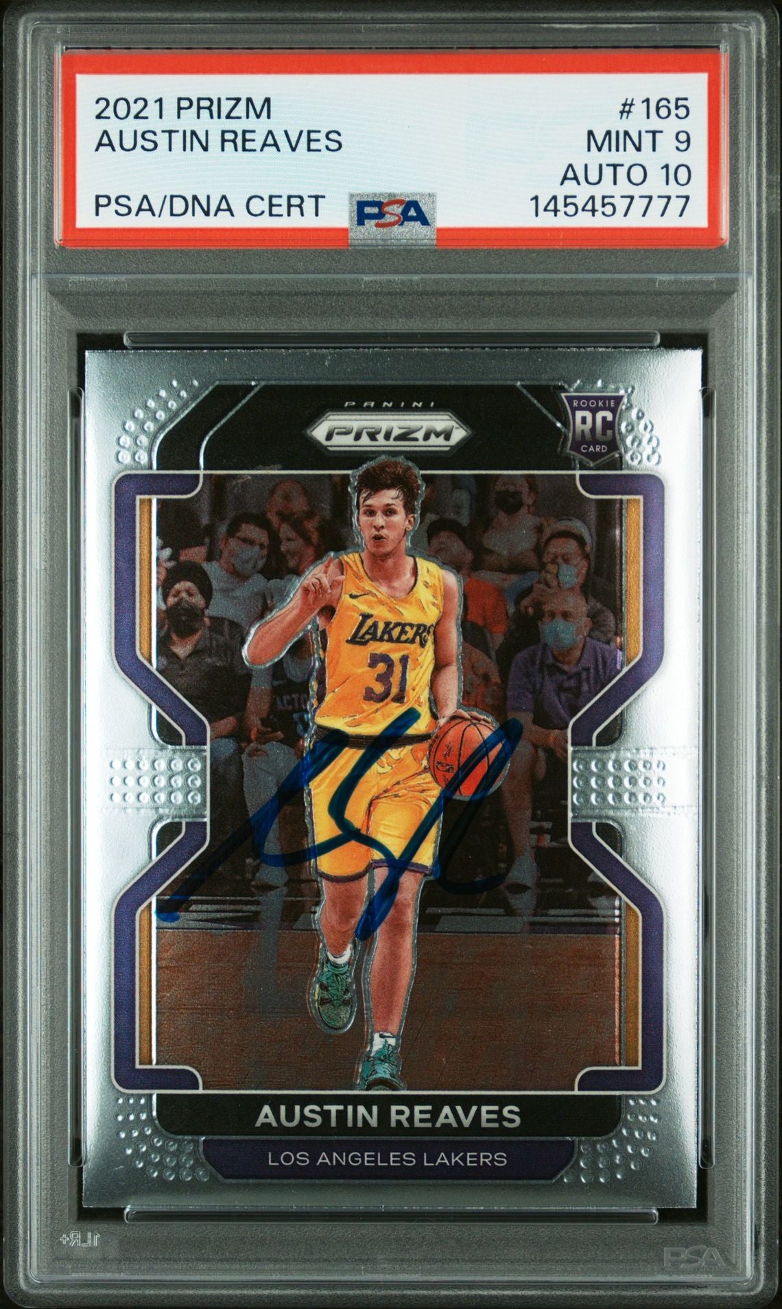 Austin Reaves 2021 Panini Prizm Los Angeles Lakers Signed Basketball RC Rookie Card #165 Graded PSA 9 Auto 10 Cert #145457777-Powers Sports Memorabilia