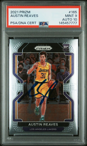 Austin Reaves 2021 Panini Prizm Los Angeles Lakers Signed Basketball RC Rookie Card #165 Graded PSA 9 Auto 10 Cert #145457777-Powers Sports Memorabilia