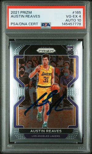 Austin Reaves 2021 Panini Prizm Los Angeles Lakers Signed Basketball RC Rookie Card #165 Graded PSA 4 Auto 10 Cert #145457778-Powers Sports Memorabilia