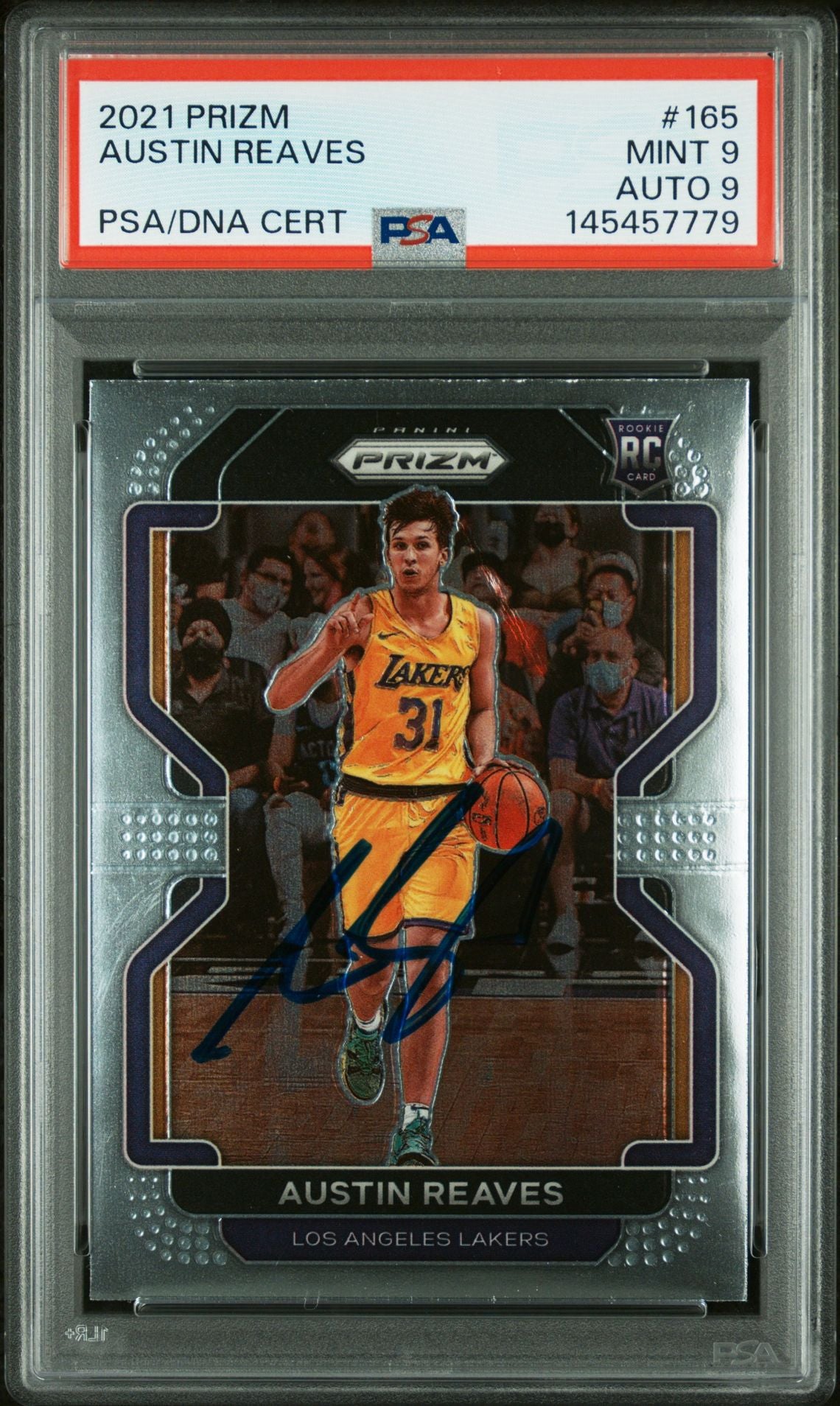 Austin Reaves 2021 Panini Prizm Los Angeles Lakers Signed Basketball RC Rookie Card #165 Graded PSA 9 Auto 9 Cert #145457779-Powers Sports Memorabilia