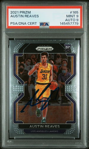 Austin Reaves 2021 Panini Prizm Los Angeles Lakers Signed Basketball RC Rookie Card #165 Graded PSA 9 Auto 9 Cert #145457779-Powers Sports Memorabilia