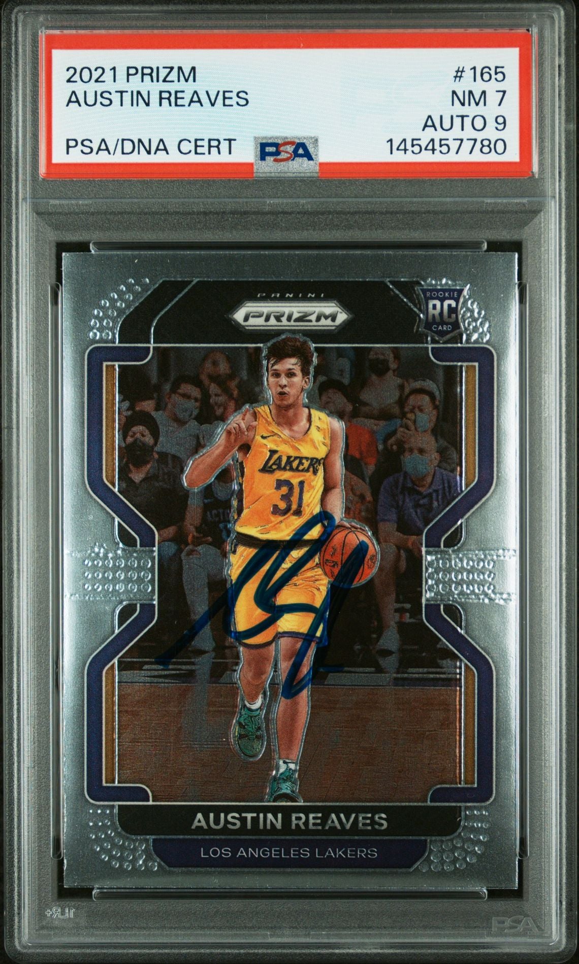 Austin Reaves 2021 Panini Prizm Los Angeles Lakers Signed Basketball RC Rookie Card #165 Graded PSA 7 Auto 9 Cert #145457780-Powers Sports Memorabilia