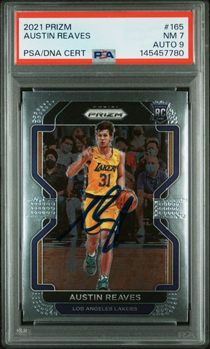 Austin Reaves 2021 Panini Prizm Los Angeles Lakers Signed Basketball RC Rookie Card #165 Graded PSA 7 Auto 9 Cert #145457780-Powers Sports Memorabilia