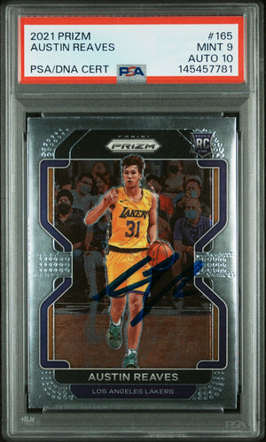 Austin Reaves 2021 Panini Prizm Los Angeles Lakers Signed Basketball RC Rookie Card #165 Graded PSA 9 Auto 10 Cert #145457781-Powers Sports Memorabilia