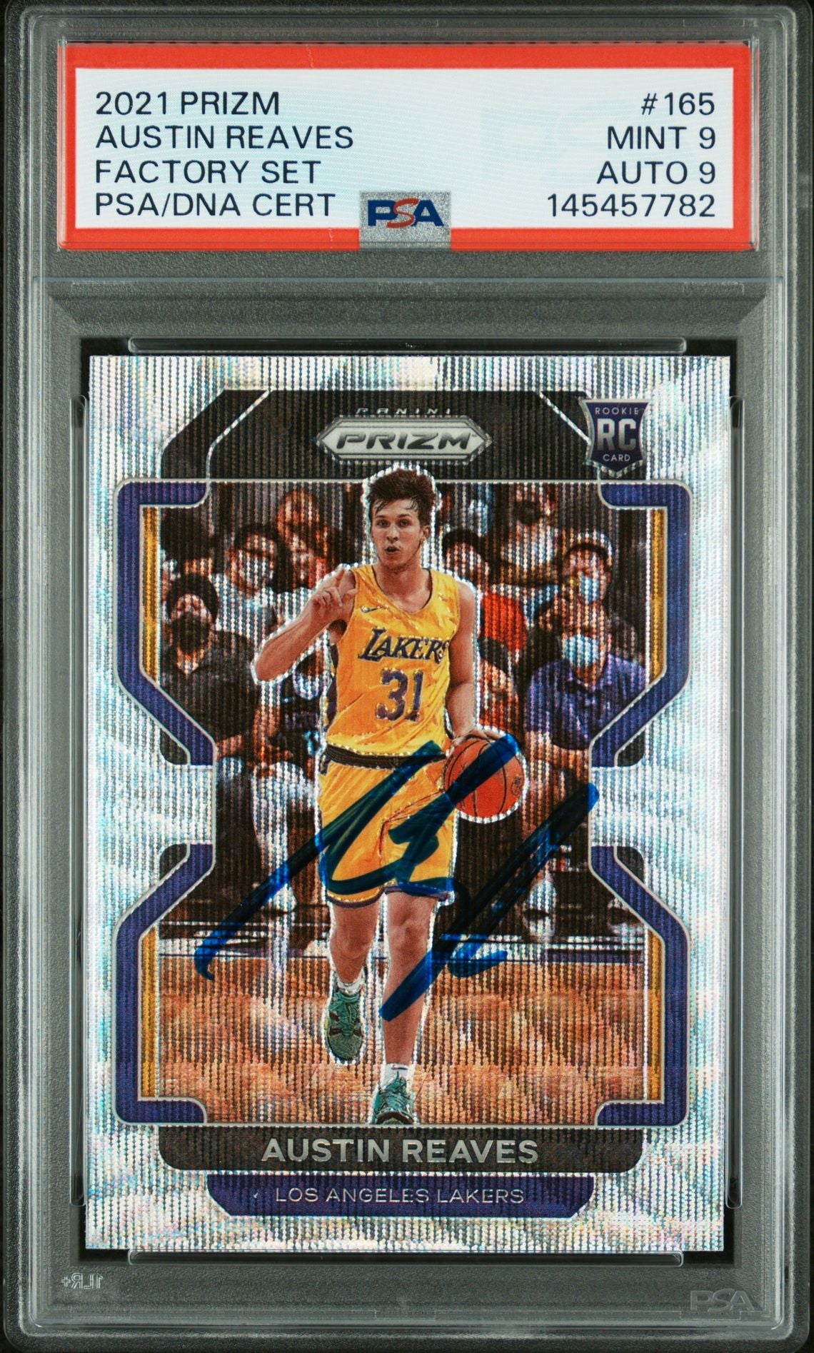 Austin Reaves 2021 Panini Prizm Factory Set Los Angeles Lakers Signed Basketball RC Rookie Card #165 Graded PSA 9 Auto 9 Cert #145457782-Powers Sports Memorabilia