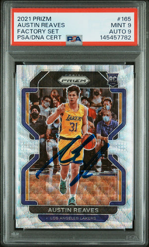 Austin Reaves 2021 Panini Prizm Factory Set Los Angeles Lakers Signed Basketball RC Rookie Card #165 Graded PSA 9 Auto 9 Cert #145457782-Powers Sports Memorabilia