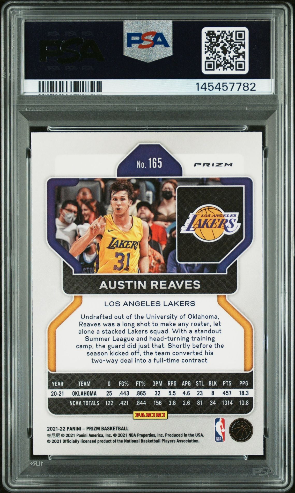 Austin Reaves 2021 Panini Prizm Factory Set Los Angeles Lakers Signed Basketball RC Rookie Card #165 Graded PSA 9 Auto 9 Cert #145457782-Powers Sports Memorabilia