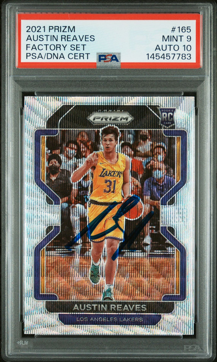 Austin Reaves 2021 Panini Prizm Factory Set Los Angeles Lakers Signed Basketball RC Rookie Card #165 Graded PSA 9 Auto 10 Cert #145457783-Powers Sports Memorabilia