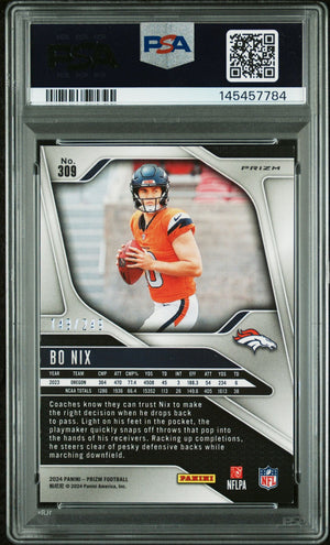 Bo Nix 2024 Panini Prizm Orange Prizm Denver Broncos Signed Football RC Rookie Card #309 149/249 Graded PSA 8 Auto 8 Cert #145457784-Powers Sports Memorabilia