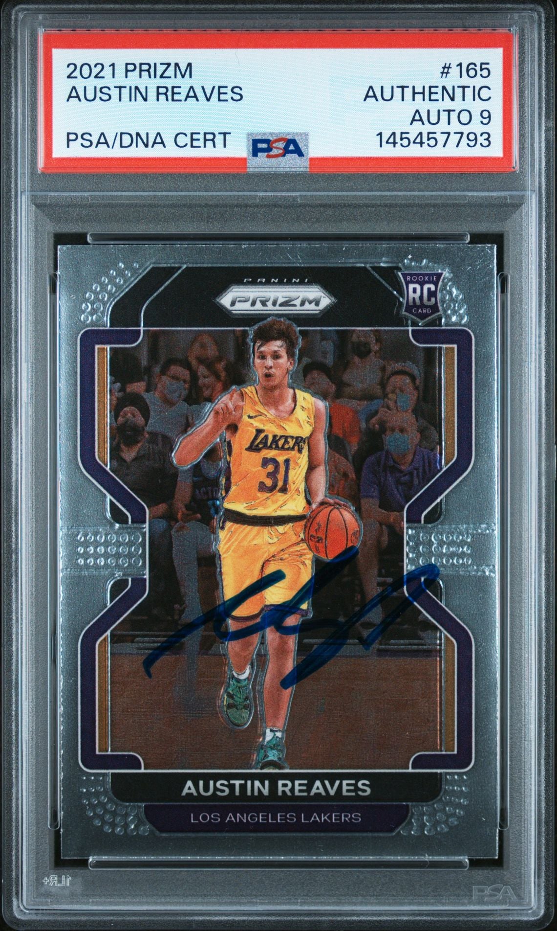 Austin Reaves 2021 Panini Prizm Basketball Signed Rookie Card #165 Graded Authentic Auto 9 Cert #145457793-Powers Sports Memorabilia