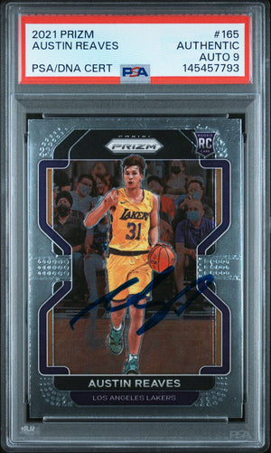 Austin Reaves 2021 Panini Prizm Basketball Signed Rookie Card #165 Graded Authentic Auto 9 Cert #145457793-Powers Sports Memorabilia
