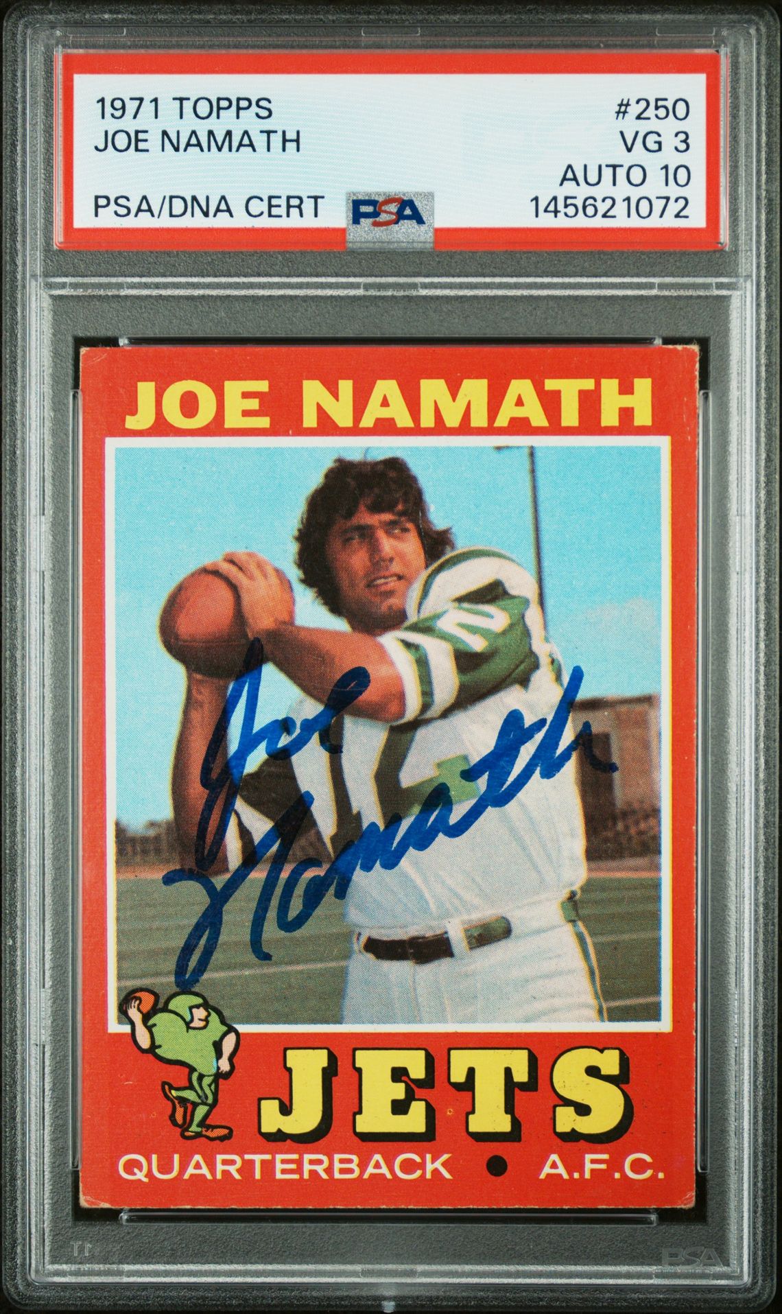 Joe Namath 1971 Topps New York Jets Signed Football Card #250 Graded PSA 3 Auto 10 Cert #145621072-Powers Sports Memorabilia