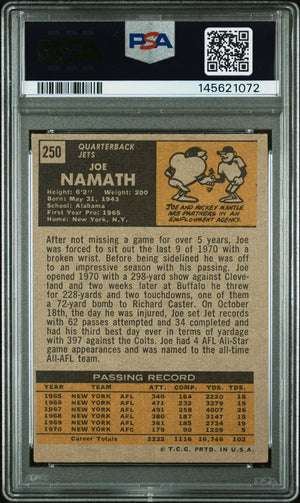 Joe Namath 1971 Topps New York Jets Signed Football Card #250 Graded PSA 3 Auto 10 Cert #145621072-Powers Sports Memorabilia