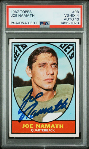 Joe Namath 1967 Topps New York Jets Signed Football Card #98 Graded PSA 4 Auto 10 Cert #145621073-Powers Sports Memorabilia