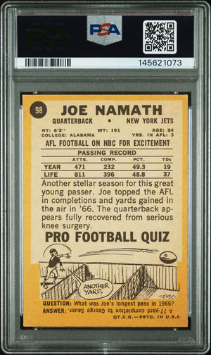 Joe Namath 1967 Topps New York Jets Signed Football Card #98 Graded PSA 4 Auto 10 Cert #145621073-Powers Sports Memorabilia