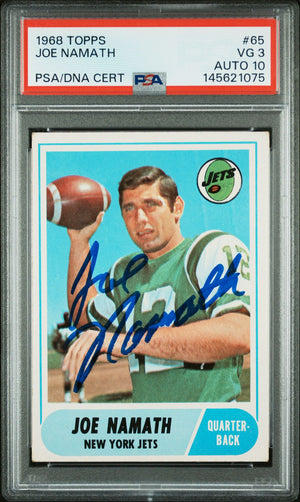 Joe Namath 1968 Topps New York Jets Signed Football Card #65 Graded PSA 3 Auto 10 Cert #145621075-Powers Sports Memorabilia