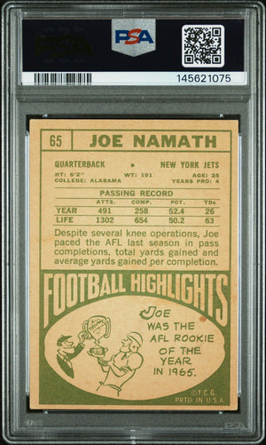 Joe Namath 1968 Topps New York Jets Signed Football Card #65 Graded PSA 3 Auto 10 Cert #145621075-Powers Sports Memorabilia