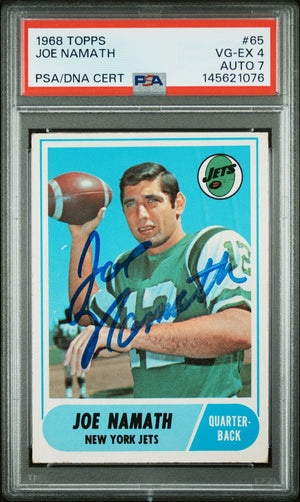 Joe Namath 1968 Topps New York Jets Signed Football Card #65 Graded PSA 4 Auto 7 Cert #145621076-Powers Sports Memorabilia