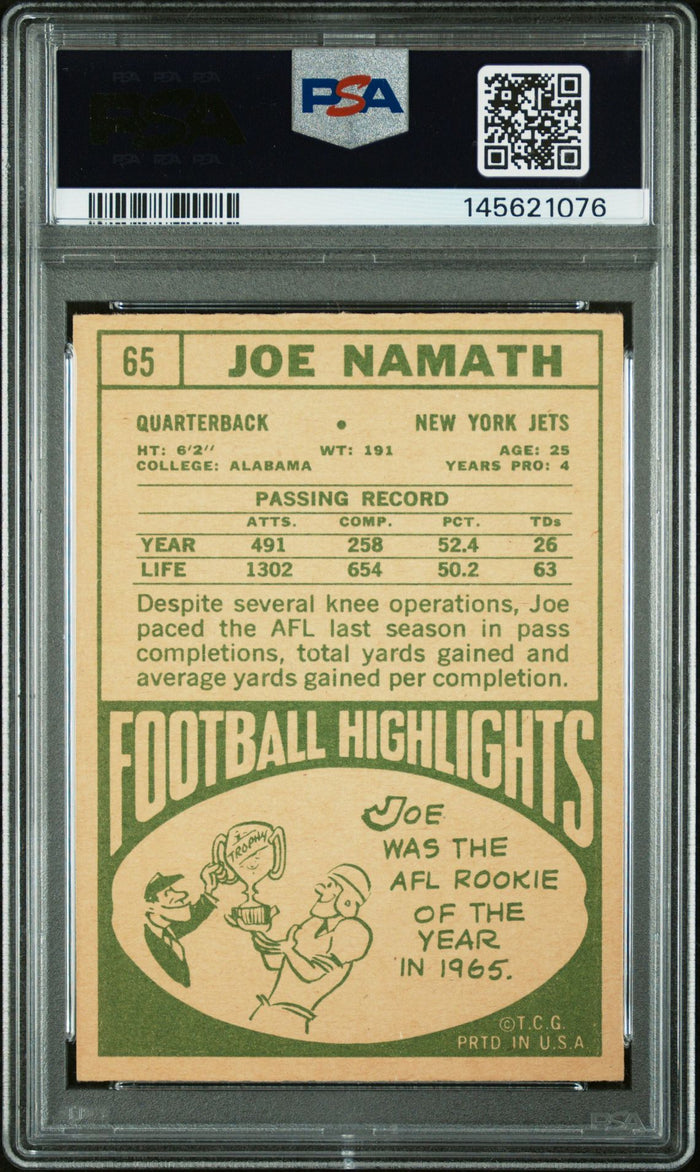 Joe Namath 1968 Topps New York Jets Signed Football Card #65 Graded PSA 4 Auto 7 Cert #145621076-Powers Sports Memorabilia