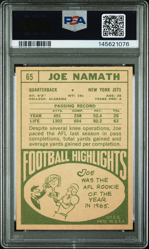 Joe Namath 1968 Topps New York Jets Signed Football Card #65 Graded PSA 4 Auto 7 Cert #145621076-Powers Sports Memorabilia
