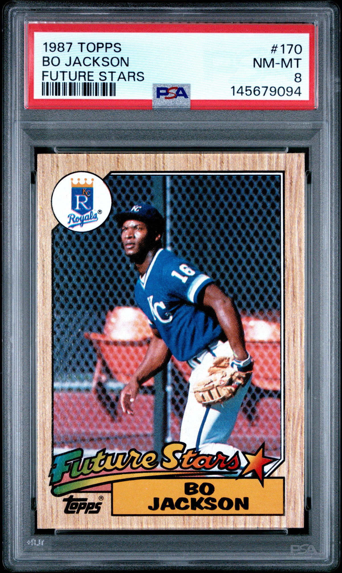 Bo Jackson 1987 Topps Future Stars Kansas City Royals Baseball RC Rookie Card #170 Graded PSA 8 Cert #145679094-Powers Sports Memorabilia