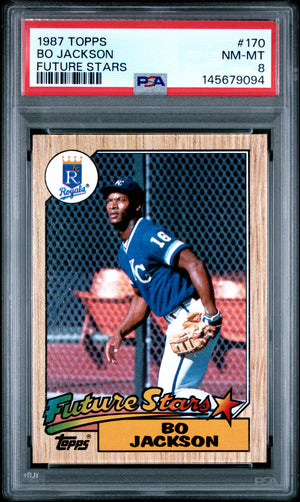 Bo Jackson 1987 Topps Future Stars Kansas City Royals Baseball RC Rookie Card #170 Graded PSA 8 Cert #145679094-Powers Sports Memorabilia