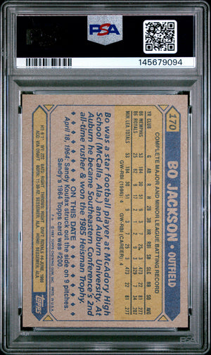 Bo Jackson 1987 Topps Future Stars Kansas City Royals Baseball RC Rookie Card #170 Graded PSA 8 Cert #145679094-Powers Sports Memorabilia