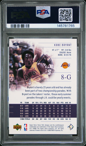 Kobe Bryant 2001 Upper Deck Honor Roll Los Angeles Lakers Basketball Card #38 Graded PSA 10 Cert #145781765