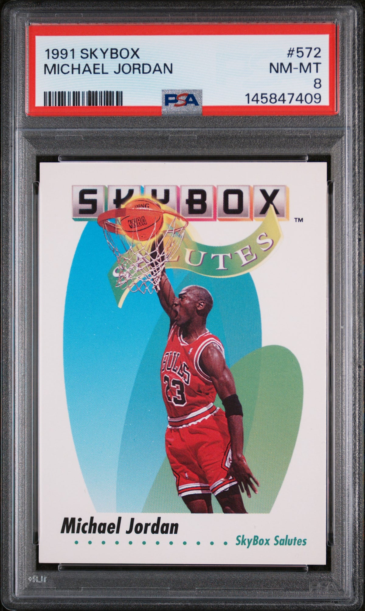 Michael Jordan 1991 SkyBox Chicago Bulls Basketball Card #572 Graded PSA 8 Cert #145847409
