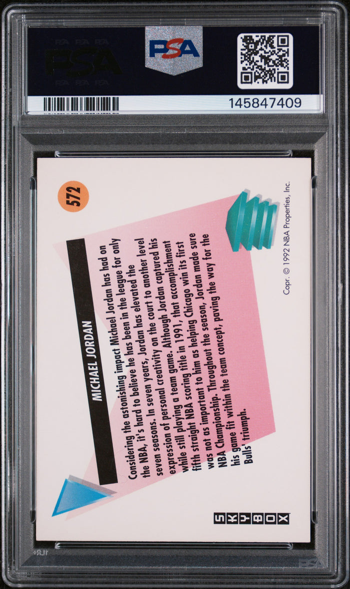Michael Jordan 1991 SkyBox Chicago Bulls Basketball Card #572 Graded PSA 8 Cert #145847409-Powers Sports Memorabilia