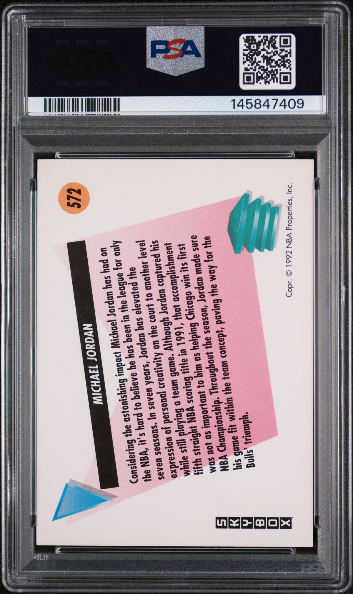 Michael Jordan 1991 SkyBox Chicago Bulls Basketball Card #572 Graded PSA 8 Cert #145847409