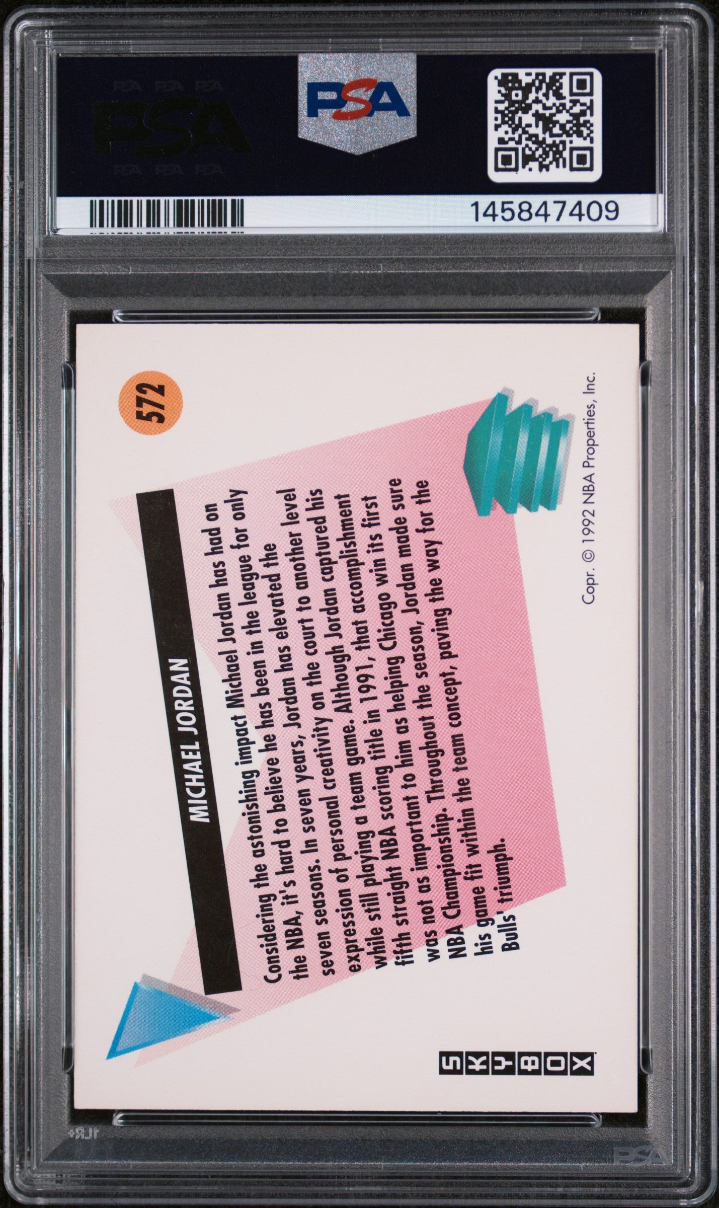Michael Jordan 1991 SkyBox Chicago Bulls Basketball Card #572 Graded PSA 8 Cert #145847409