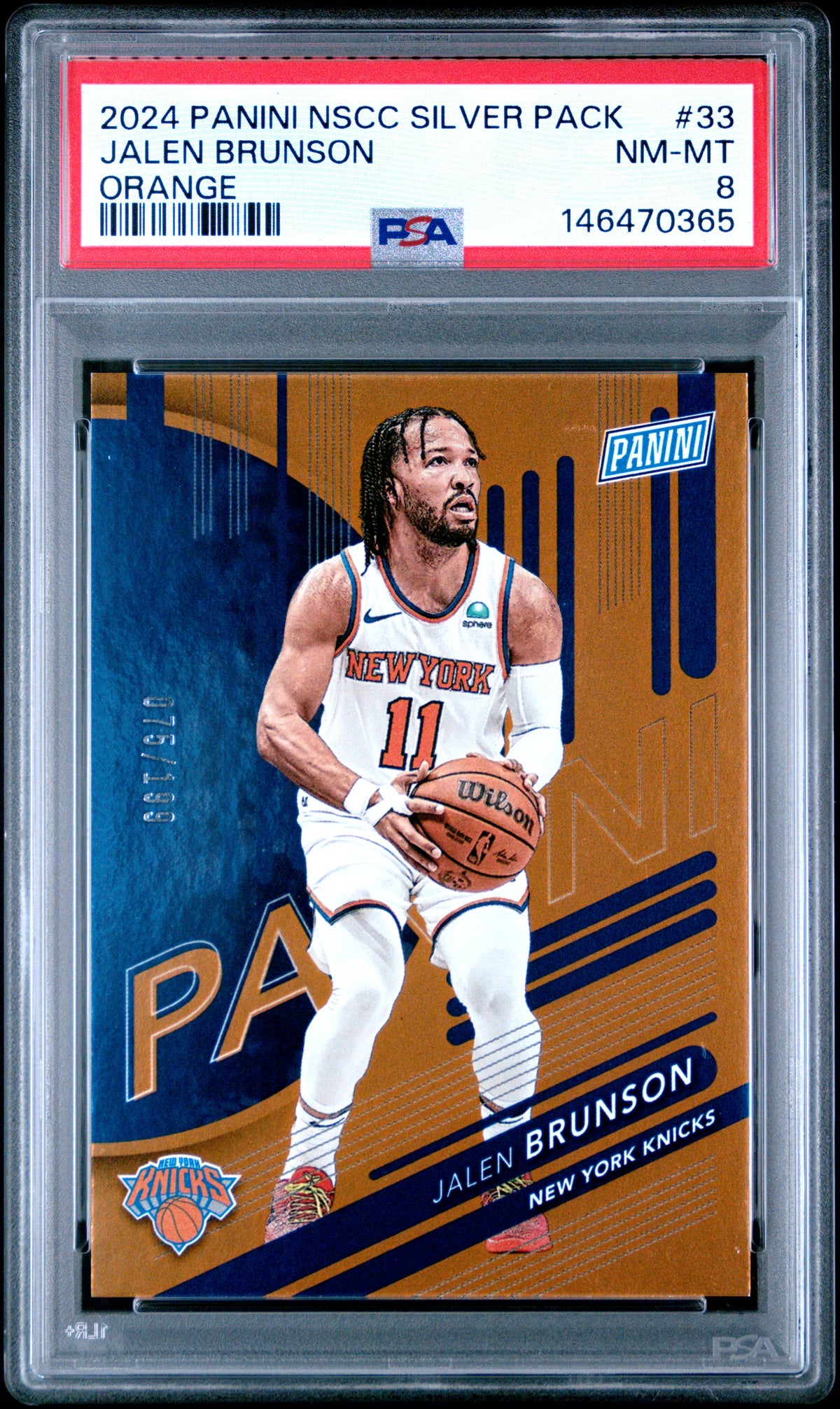 Jalen Brunson 2024 Panini NSCC Silver Pack Orange New York Knicks Basketball Card #33 Graded PSA 8 Cert #146470365 15/99