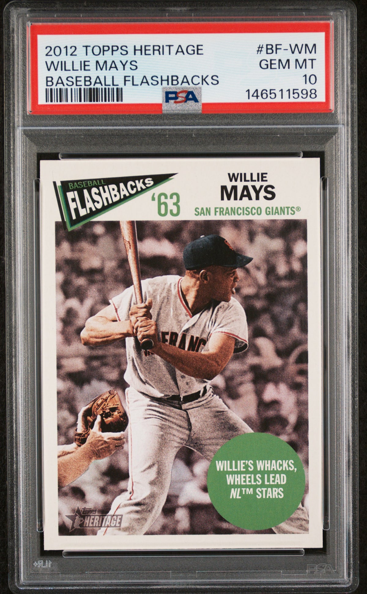 Willie Mays 2012 Topps Heritage Baseball Flashbacks San Francisco Giants Baseball Card #BF-WM Graded PSA 10 Cert #146511598-Powers Sports Memorabilia