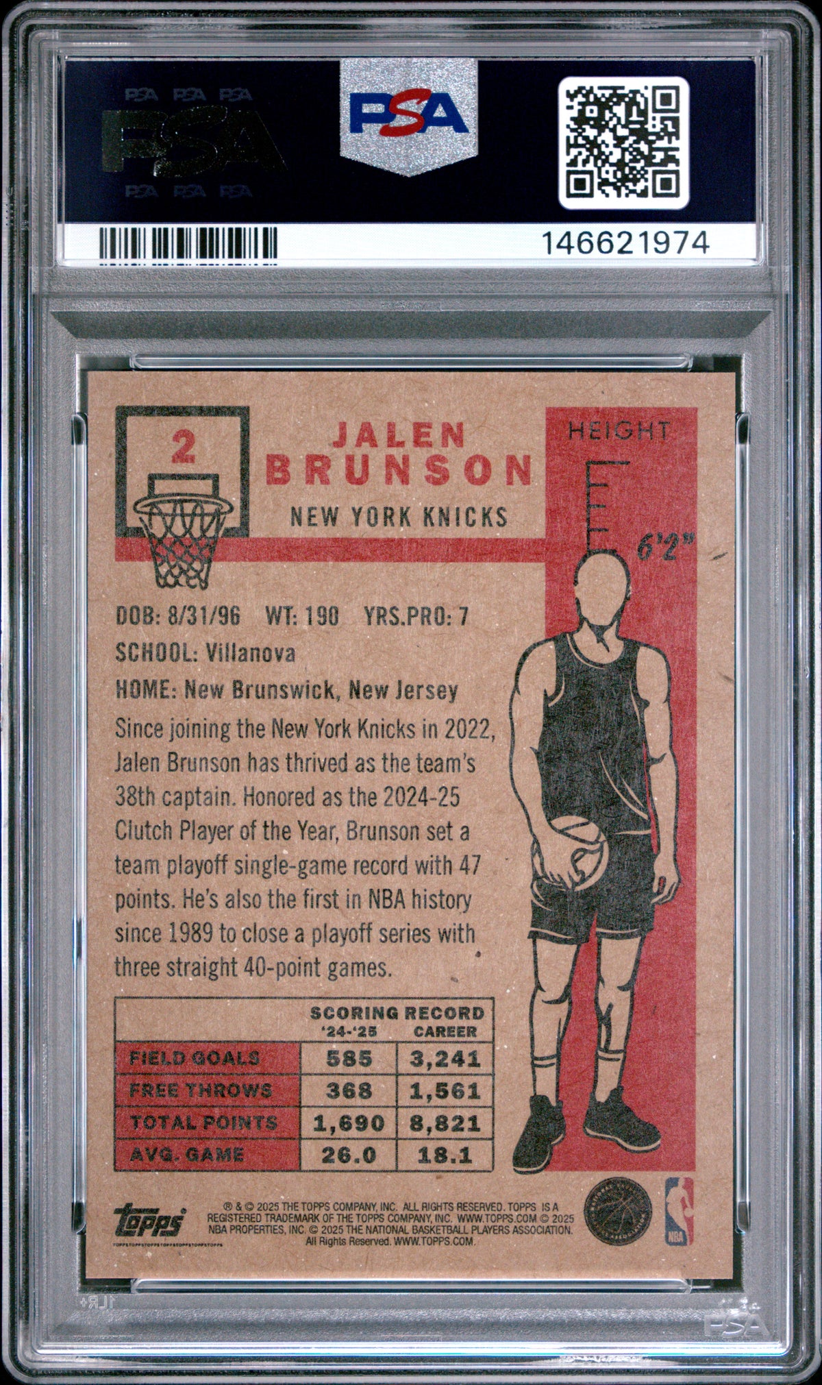 Jalen Brunson 2025 Topps Living Set New York Knicks Basketball Card #2 Graded PSA 10 Cert #146621974