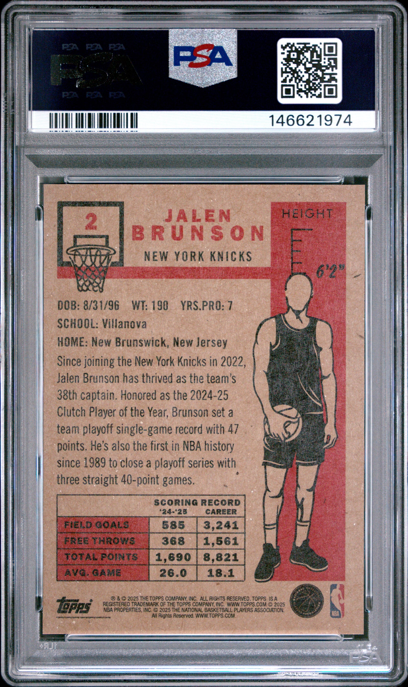 Jalen Brunson 2025 Topps Living Set New York Knicks Basketball Card #2 Graded PSA 10 Cert #146621974