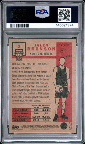 Jalen Brunson 2025 Topps Living Set New York Knicks Basketball Card #2 Graded PSA 10 Cert #146621974